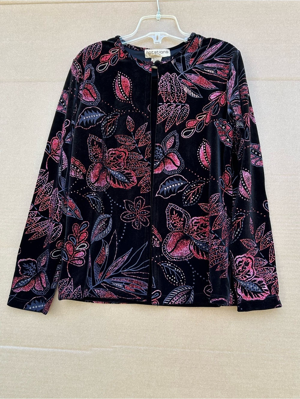 VTG Notations Floral Blazer Formal Cami Attached Petite Small Glitter Red Black
